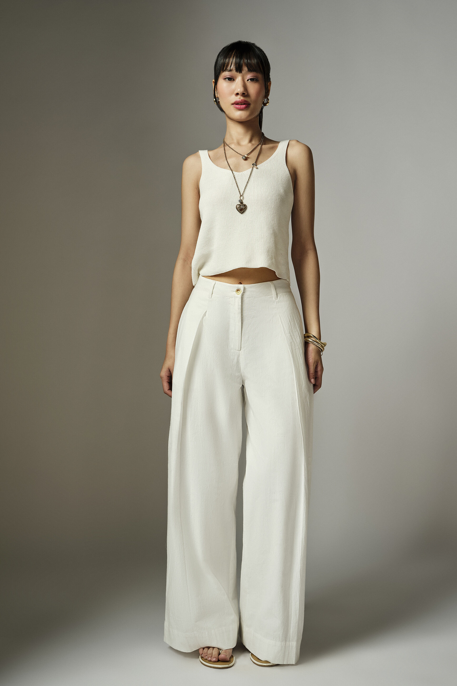 White High-Rise Relaxed Pants, White, image 3